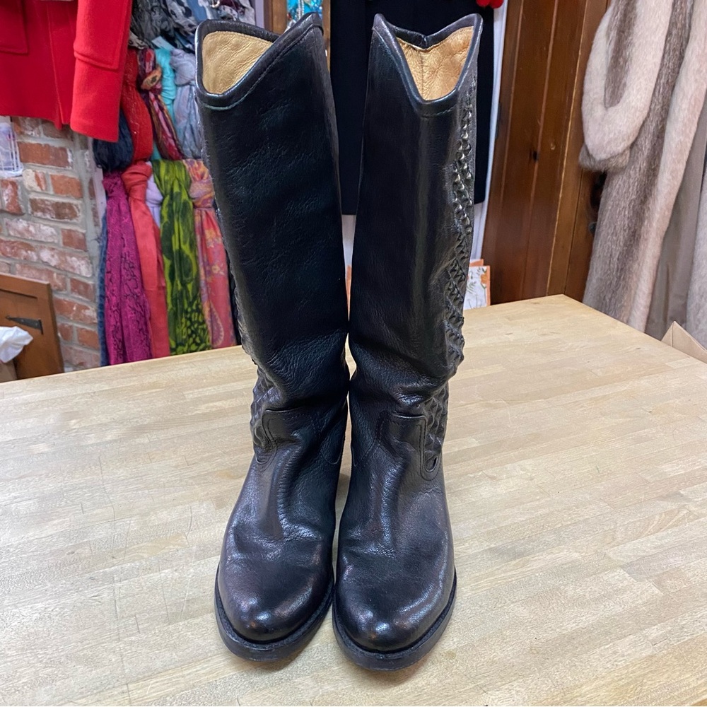 FRYE Rider Pyramid Boots Black Leather Sz 6.5 - Picture 8 of 10